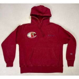 Champion Reverse Weave Big Logo Spell Out Pullover Hoodie Men Medium Red